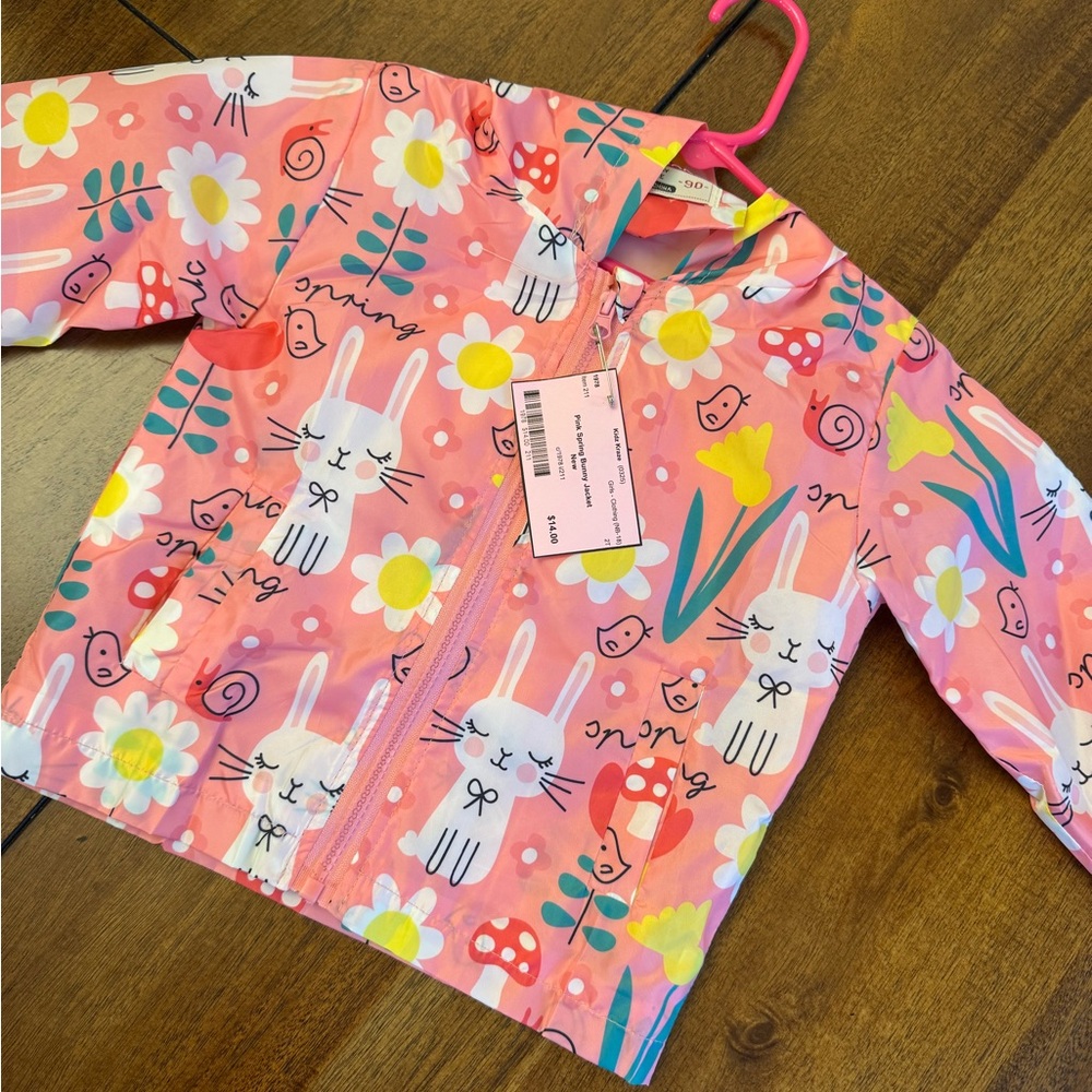 Pink Bunny and Flower Print Jacket